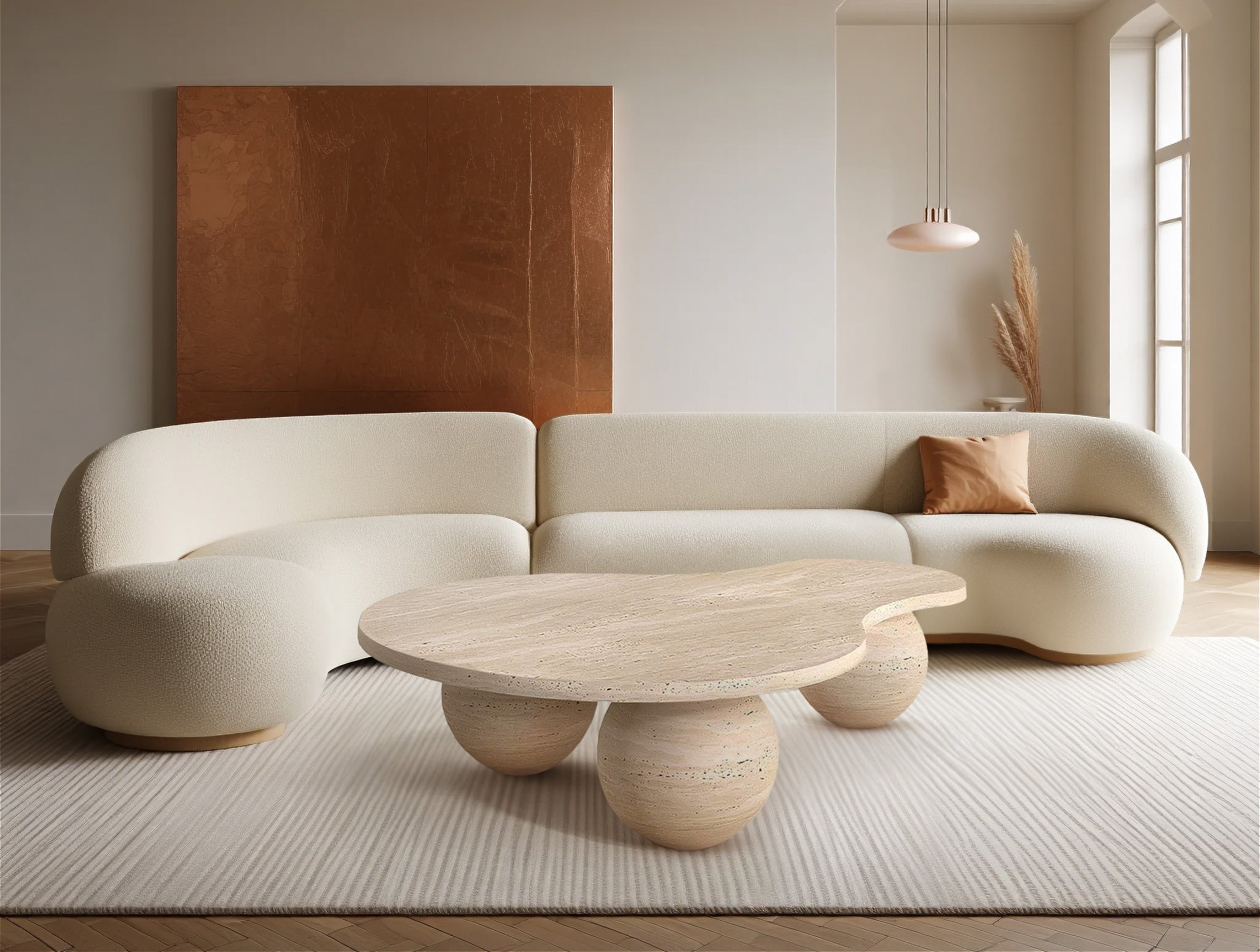 Travertin Salontafel Ovaal 3 Bolle Poten | Serava