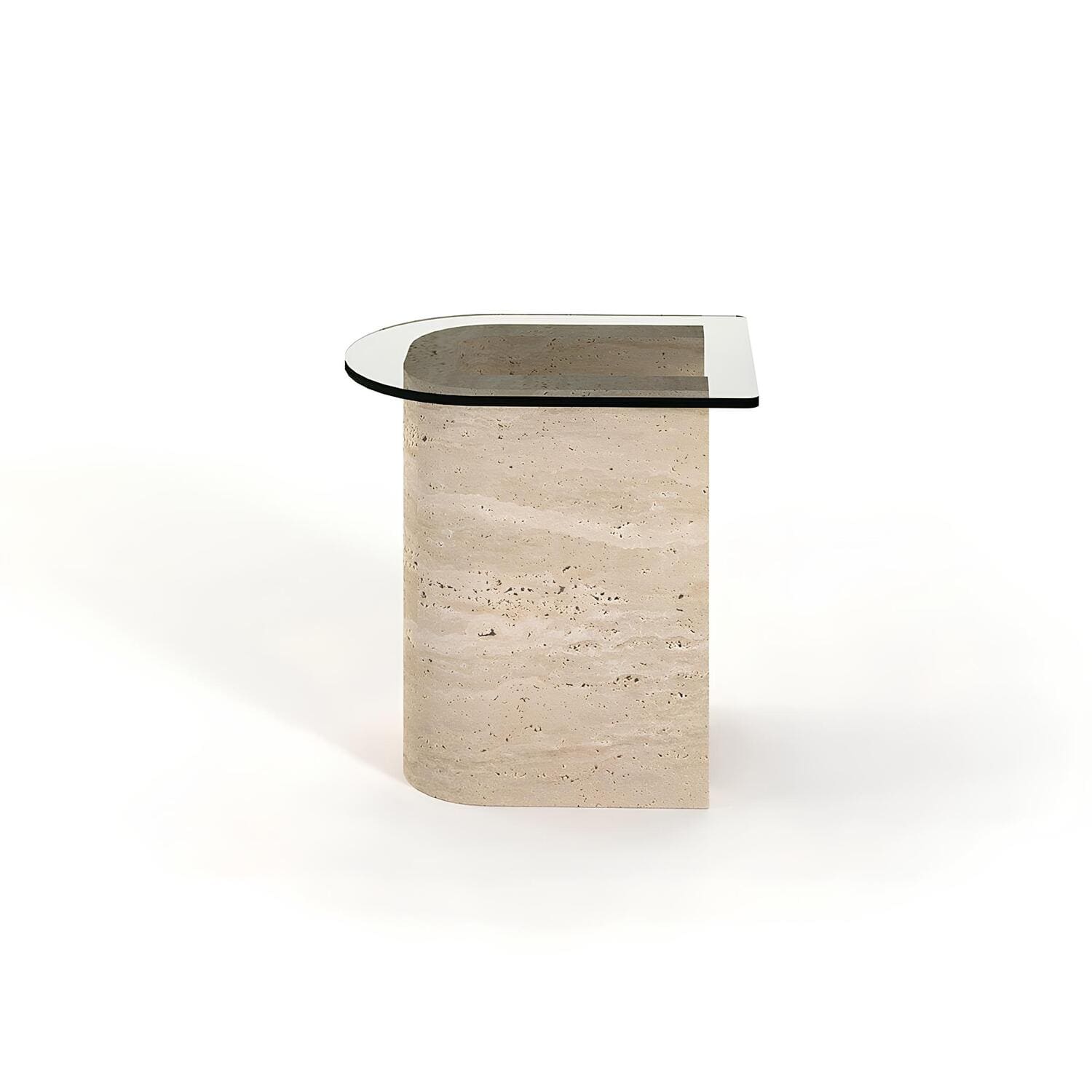 Travertin Bijzettafel Glas Half Ovaal | Bravina 