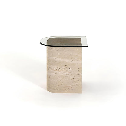 Travertin Bijzettafel Glas Half Ovaal | Bravina 