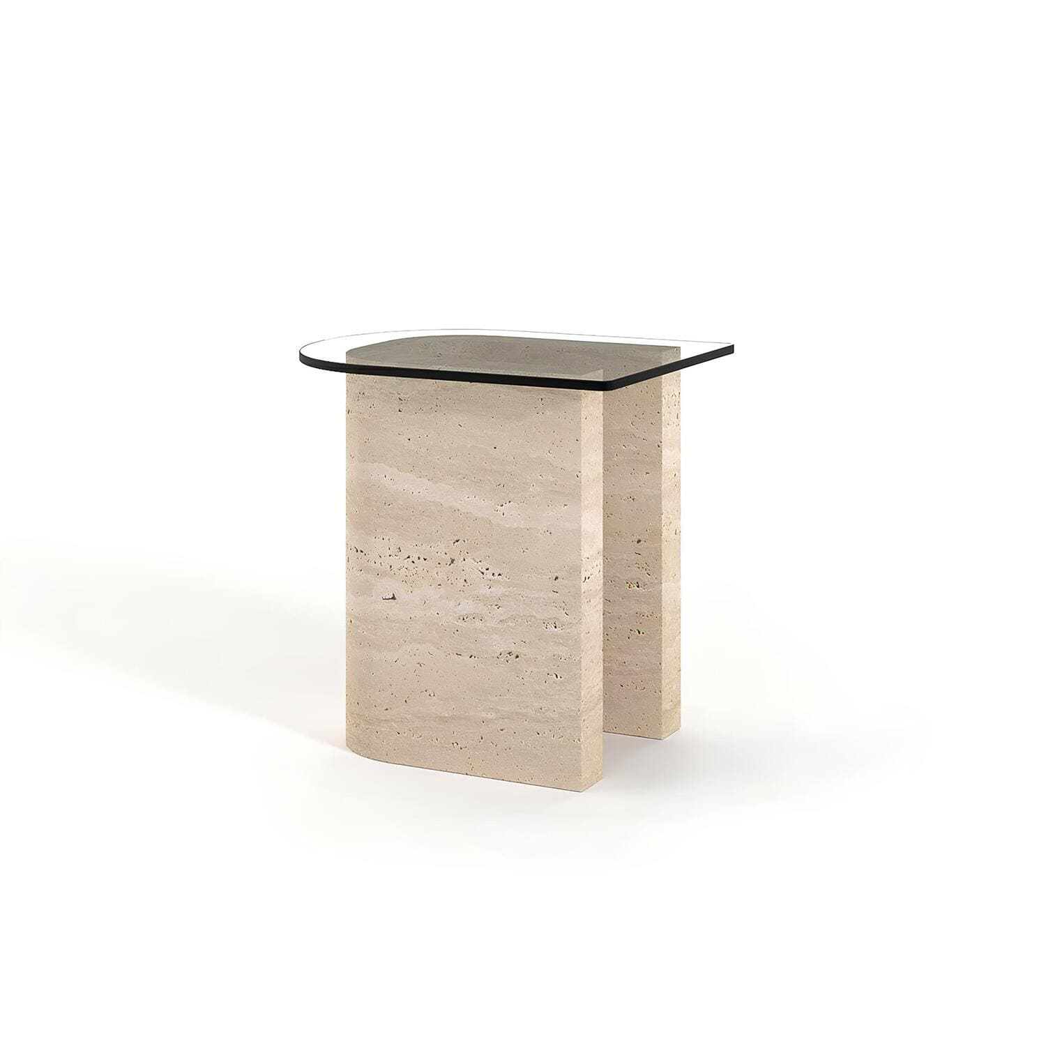 Travertin Bijzettafel Glas Half Ovaal | Bravina 