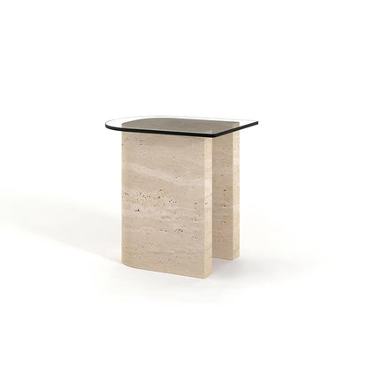 Travertin Bijzettafel Glas Half Ovaal | Bravina 