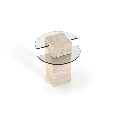Travertin Bijzettafel Glas Halve Cirkels | Silvara 