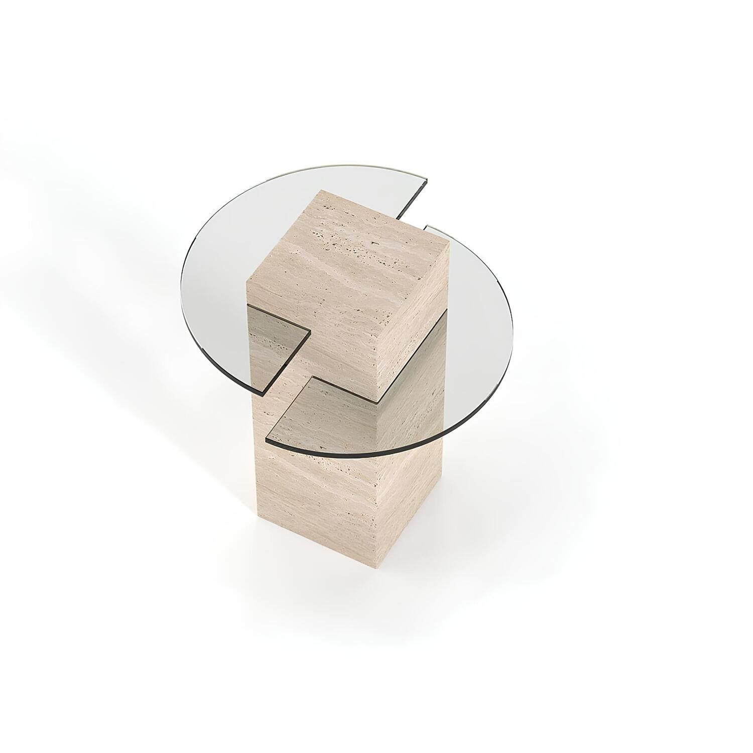 Travertin Bijzettafel Glas Halve Cirkels | Silvara 