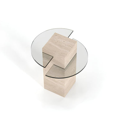 Travertin Bijzettafel Glas Halve Cirkels | Silvara 