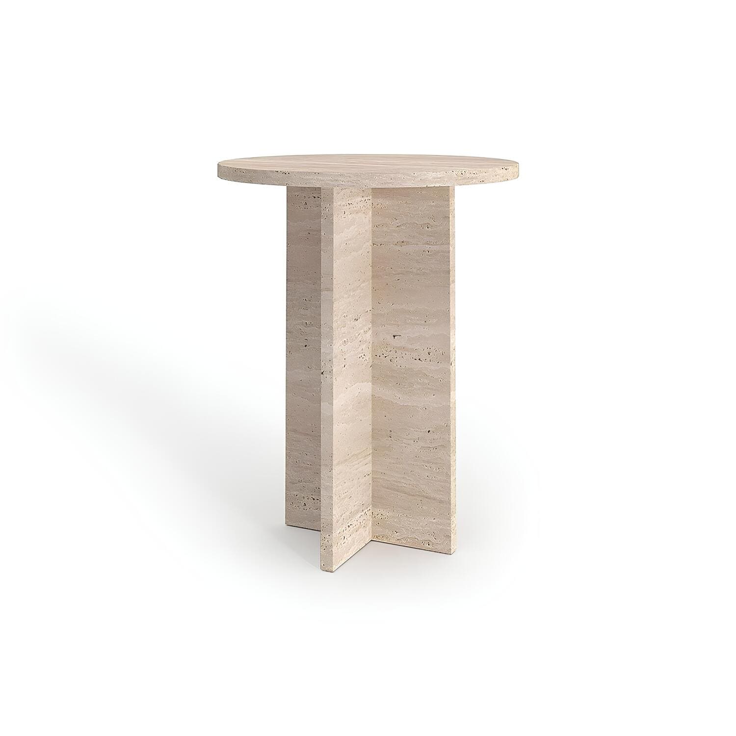 Travertin Bijzettafel Rond Gekruist Poot | Valeno 