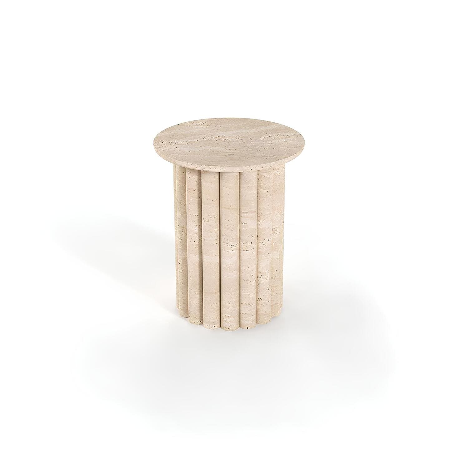 Travertin Bijzettafel Rond Lijnen Poot | Montaro 