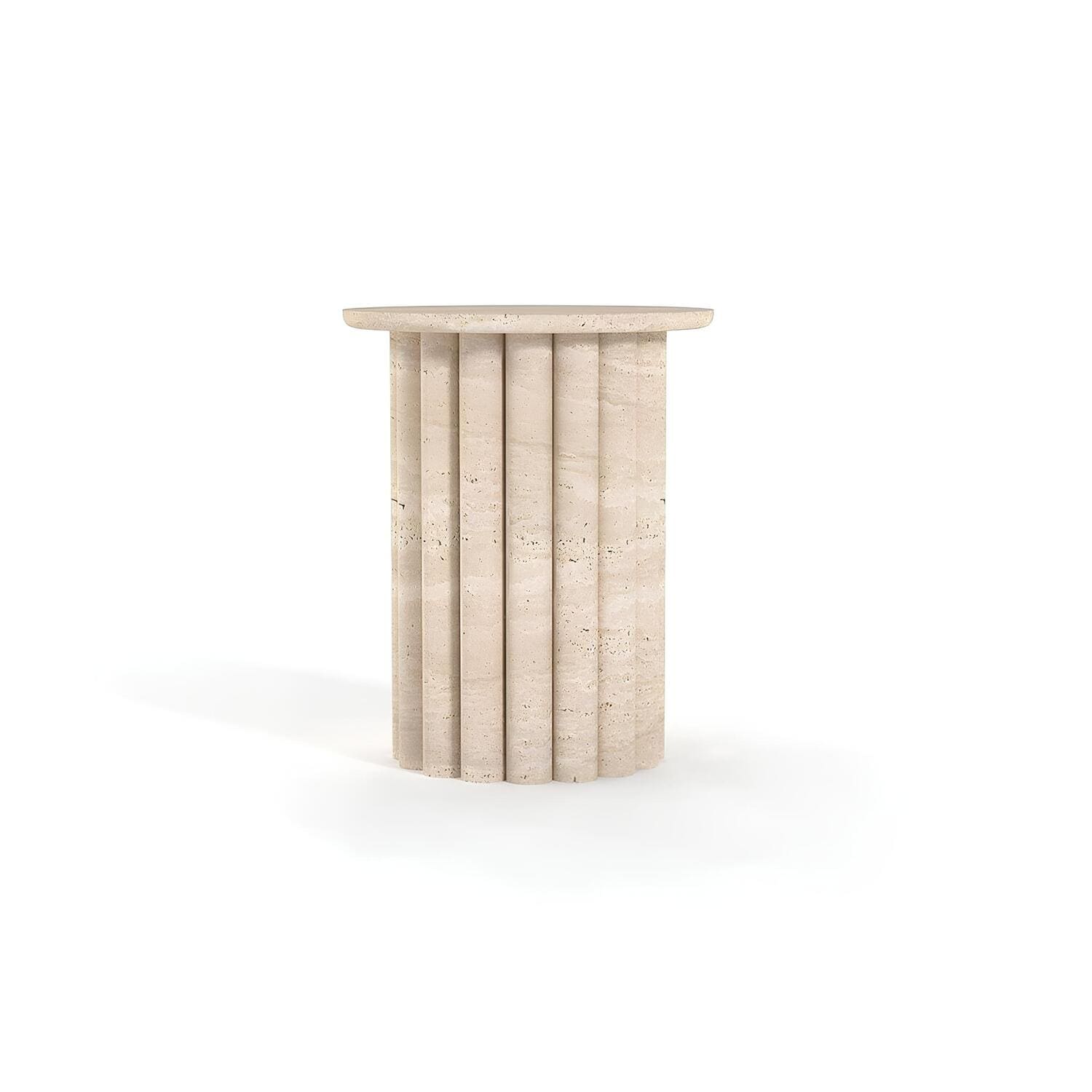 Travertin Bijzettafel Rond Lijnen Poot | Montaro 