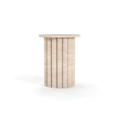 Travertin Bijzettafel Rond Lijnen Poot | Montaro 