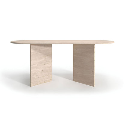 Travertin Eettafel Ovaal Driehoekige Poten | Traverz 