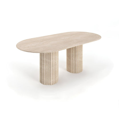 Travertin Eettafel Ovaal Geribbelde Poten | Montreux 