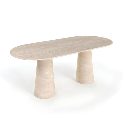 Travertin Eettafel Ovaal Twee Kegel Poten | Alvaux 