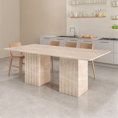 Travertin-Eettafel-Rechthoekig-Poten-Verticale-Lijnen-Julier