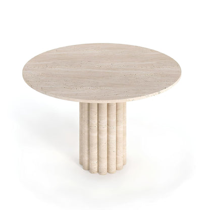 Travertin Eettafel Rond Geribbelde Poot | Ticino 
