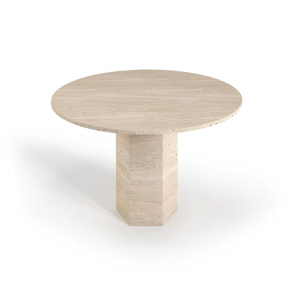 Travertin Eettafel Rond Zeshoekige Poot | Roccen 