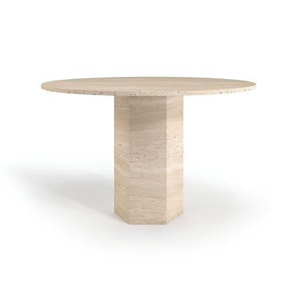 Travertin Eettafel Rond Zeshoekige Poot | Roccen 