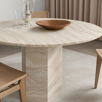 Travertin Eettafel Rond Zeshoekige Poot | Roccen 