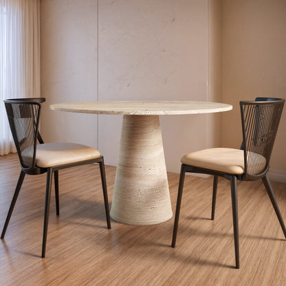 Travertin Eettafel Rond kegelvorm Poot | Lucatrav 