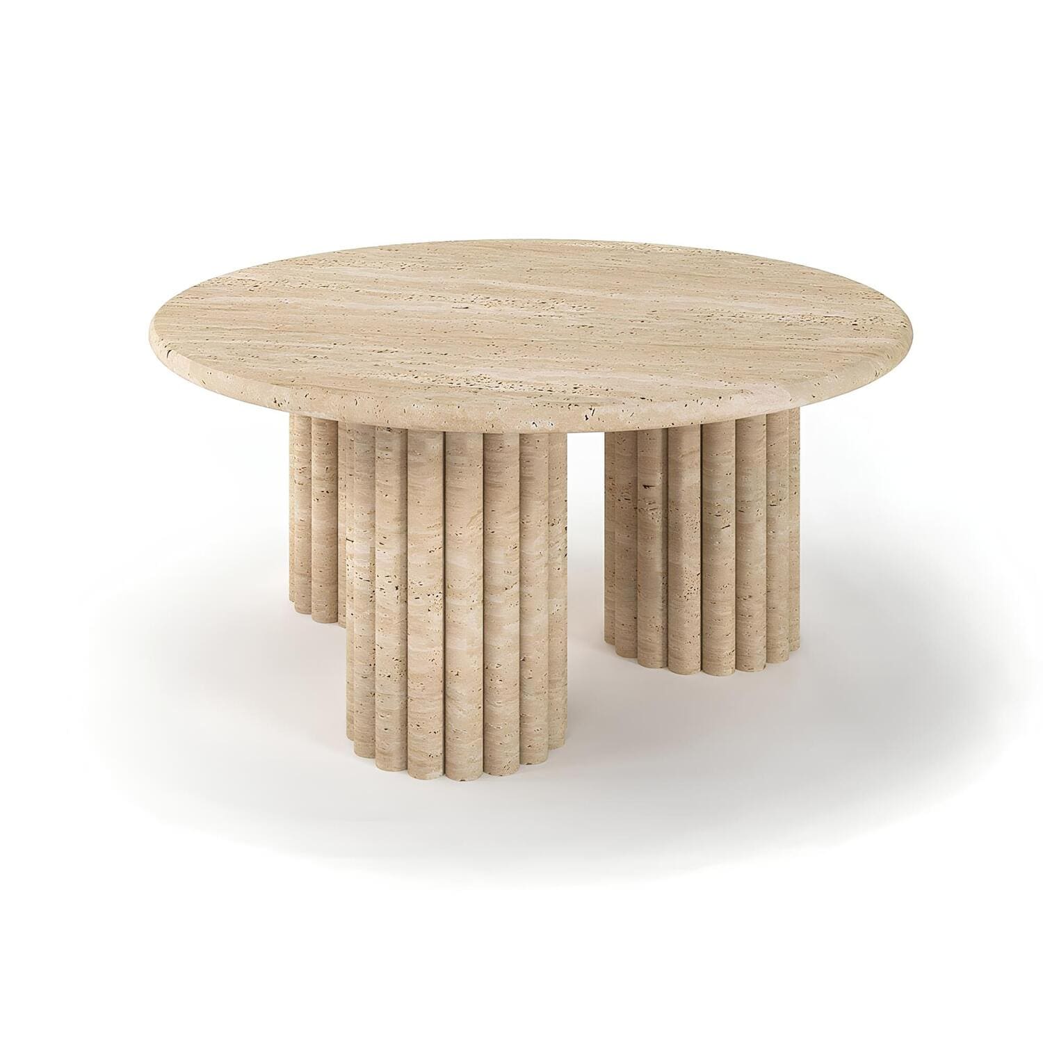 Travertin Salontafel Rond Drie Kolom Poten | Montelith 