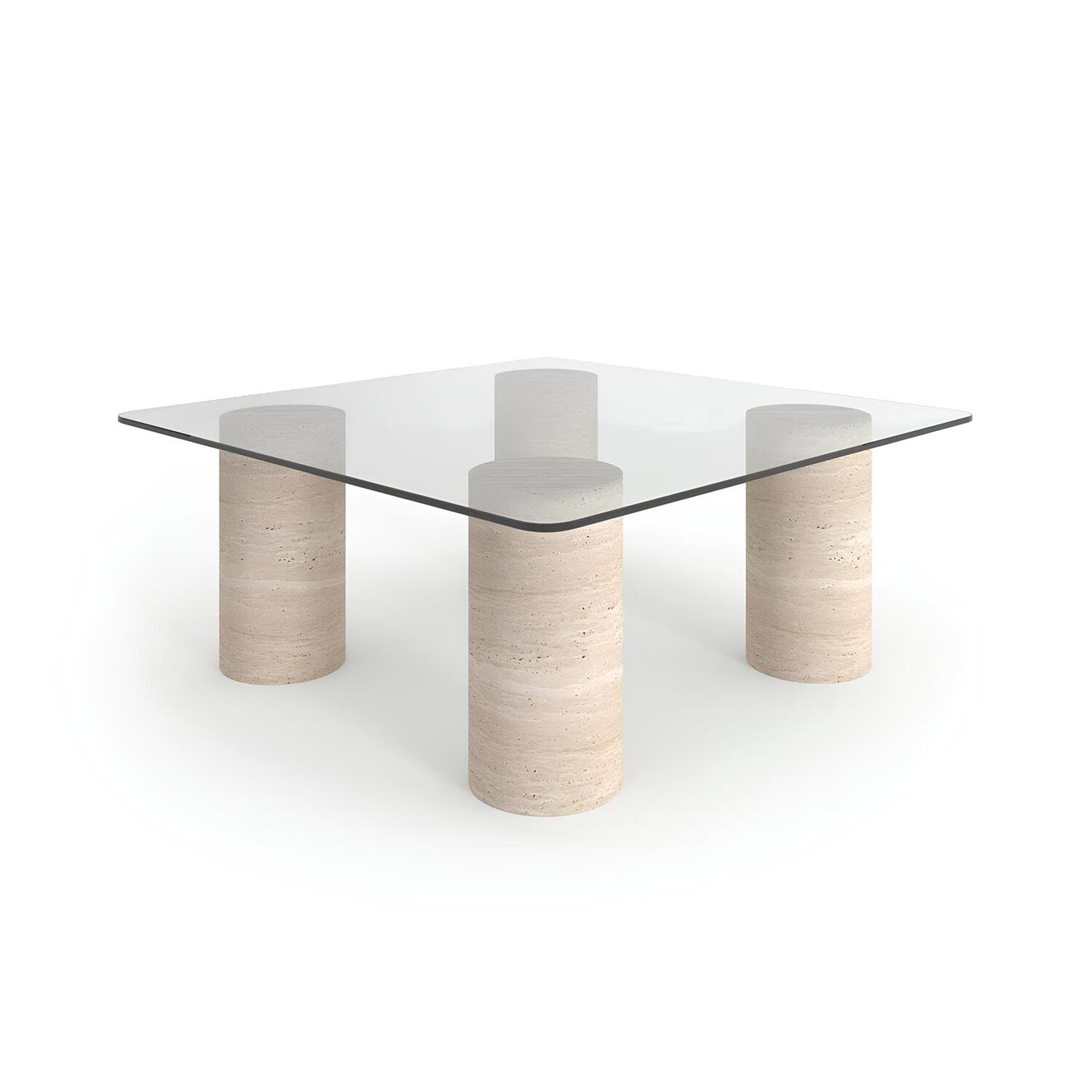 Travertin Salontafel Vierkant Glas 4 Poten | Champex 