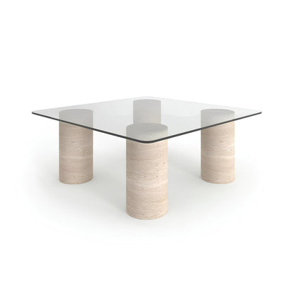 Travertin Salontafel Vierkant Glas 4 Poten | Champex 