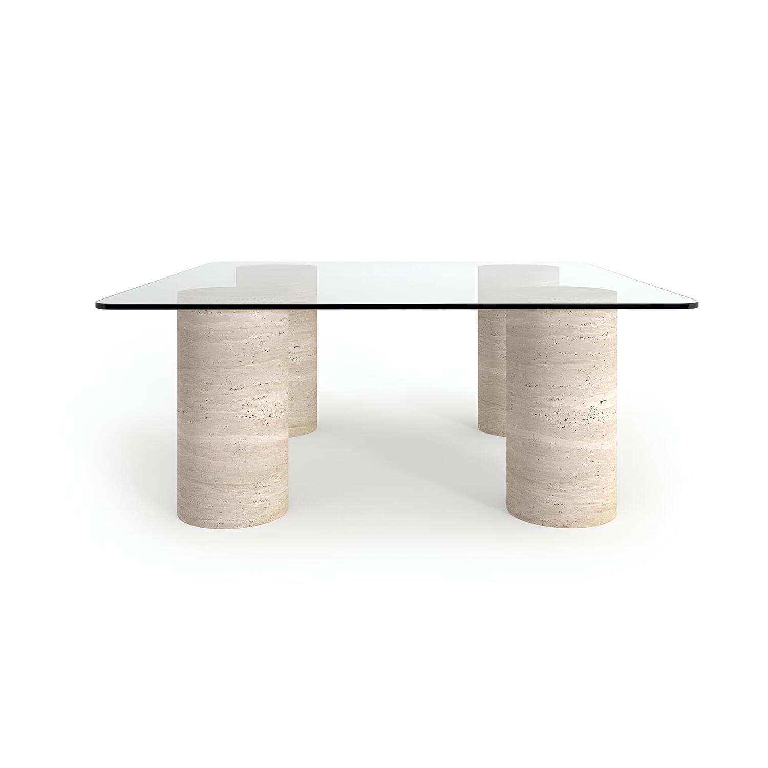 Travertin Salontafel Vierkant Glas 4 Poten | Champex 