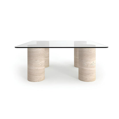 Travertin Salontafel Vierkant Glas 4 Poten | Champex 
