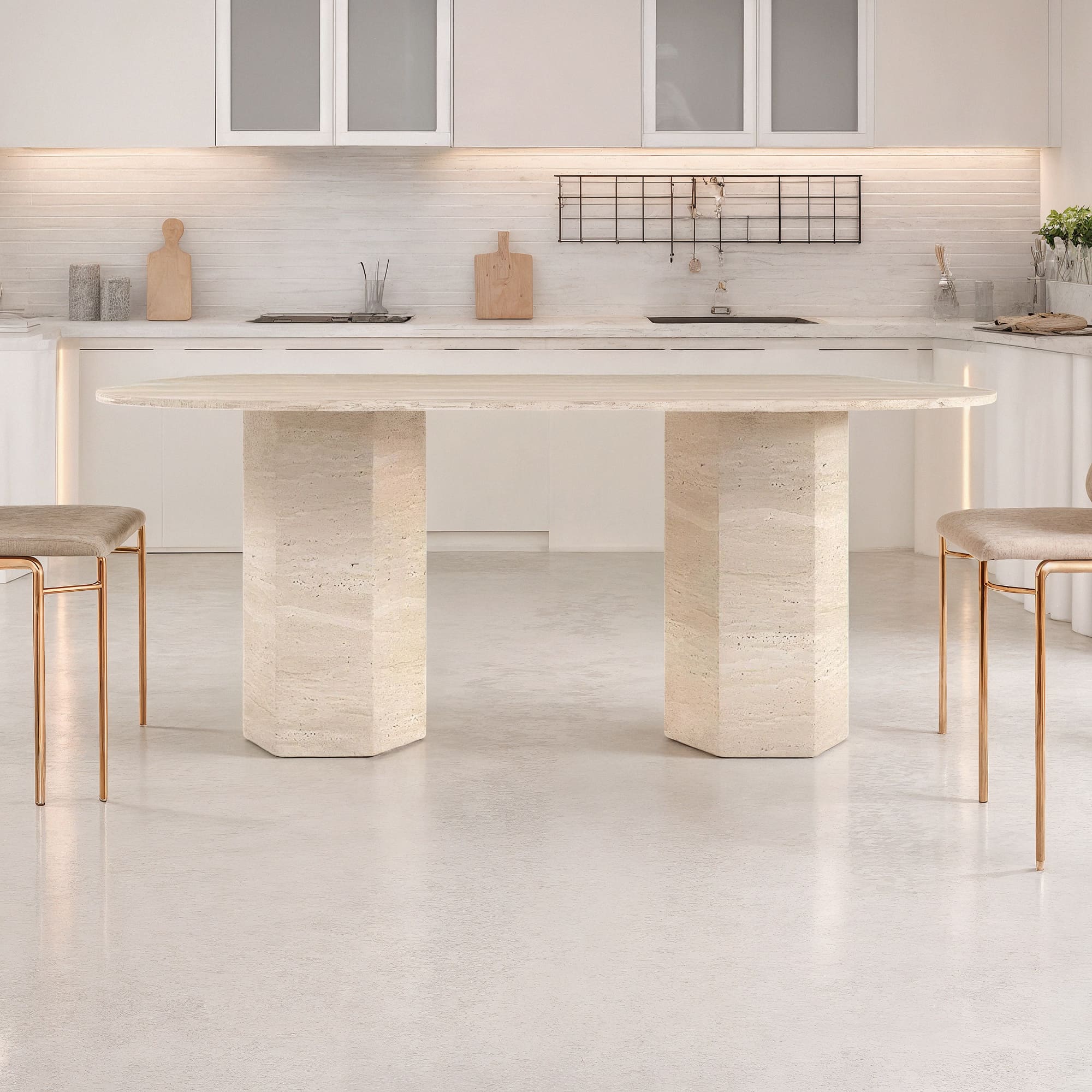 Travertin Eettafel Zeshoek Poten | Lizz