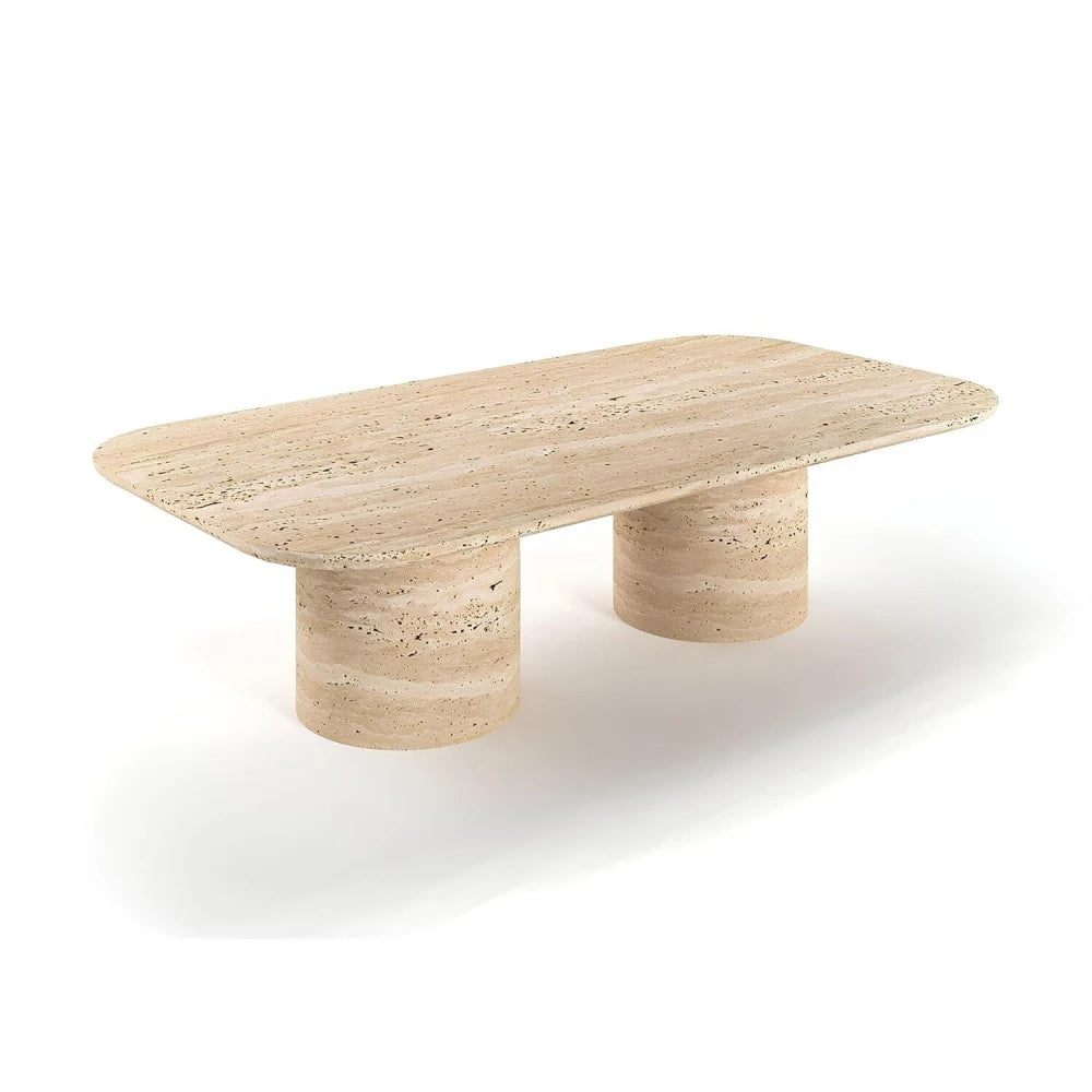Travertin Salontafel Rechthoekig Twee Cilinder Poten | Nendaz
