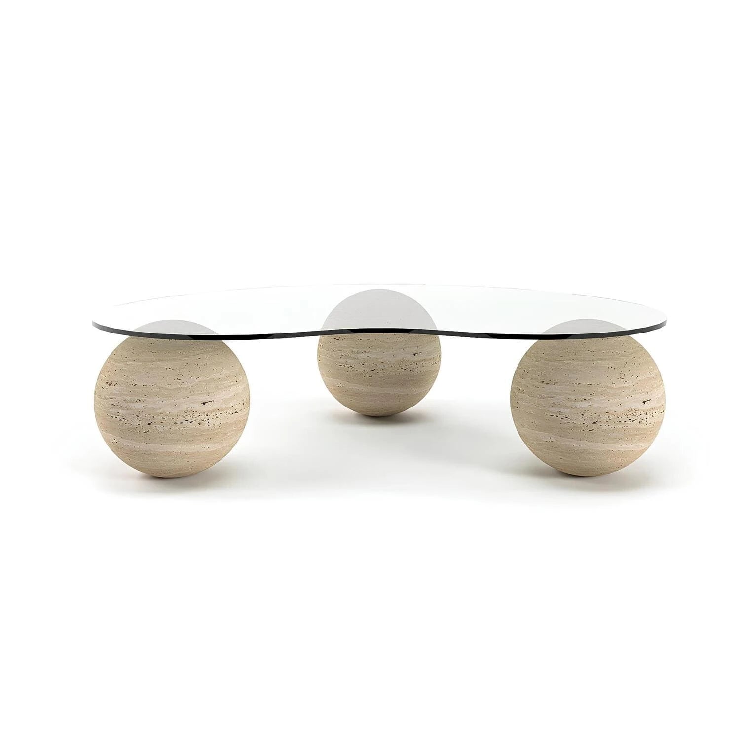 Travertin Salontafel Glas Drie Bolle Poten | Sammie