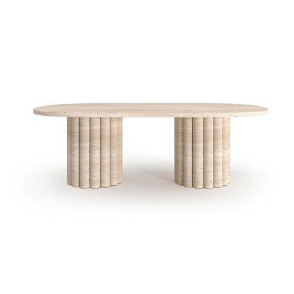 travertin Salontafel Ovaal Geribbelde Poten | Cavoux