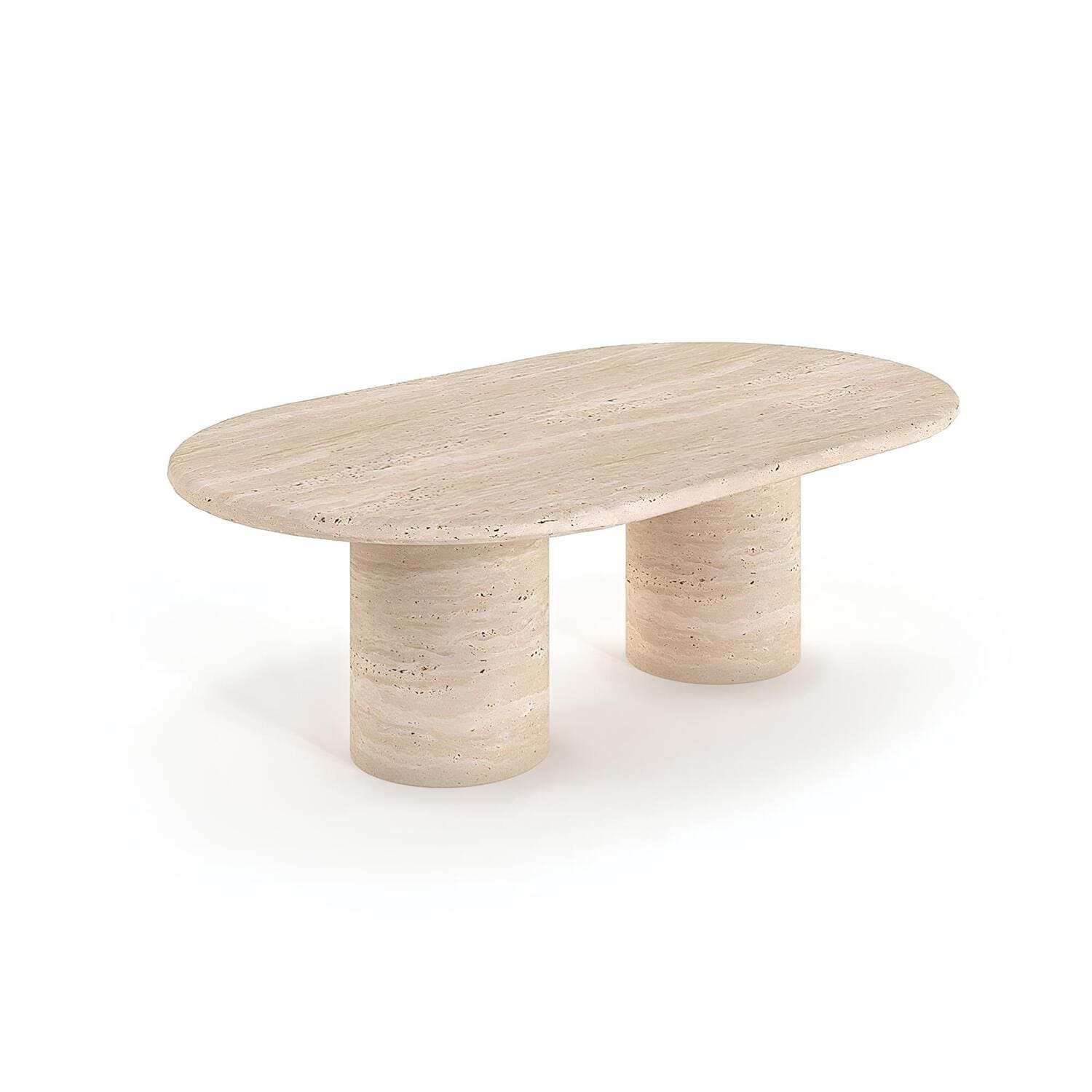 travertin Salontafel Ovaal Twee Cilinder Poten | Calvara