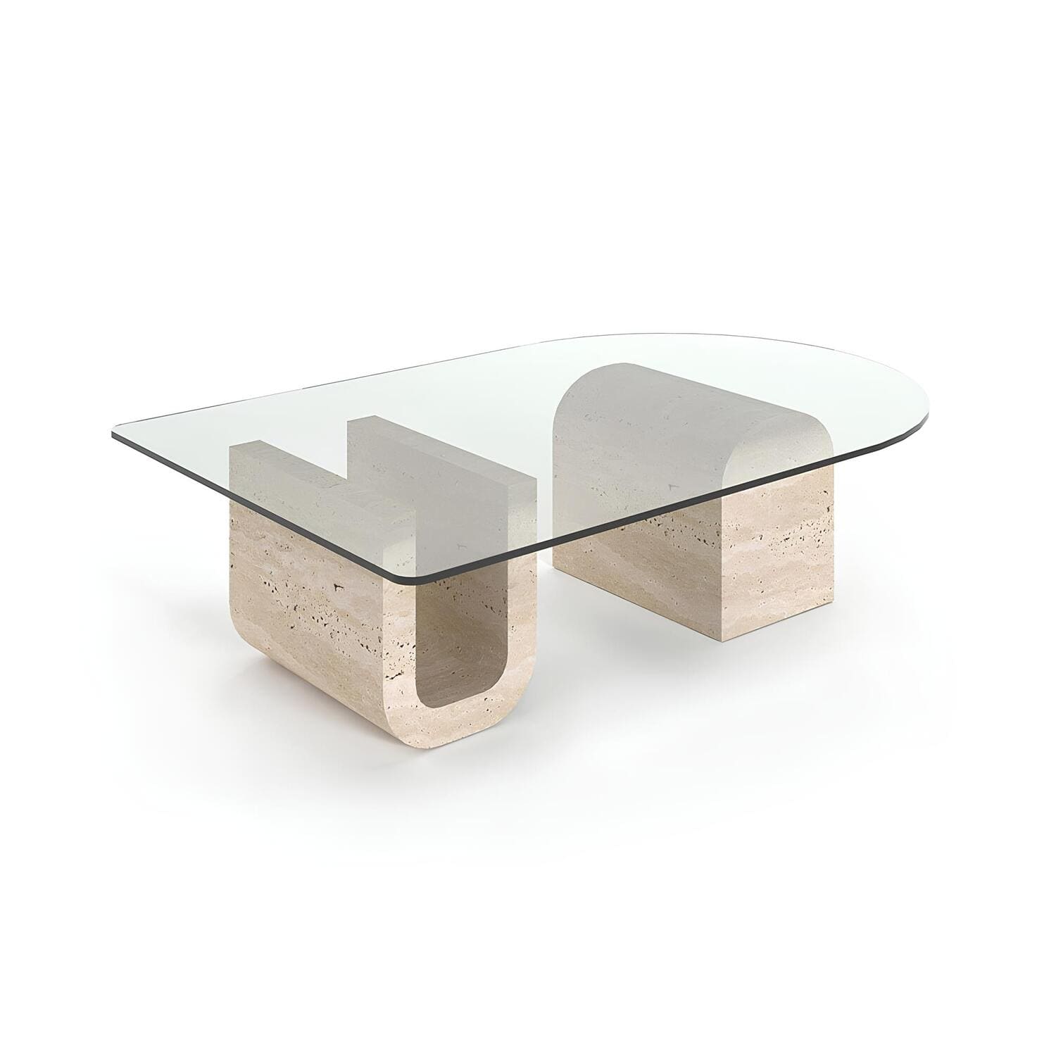 Travertin Salontafel Glas U-Vormig Onderstel | Scuol