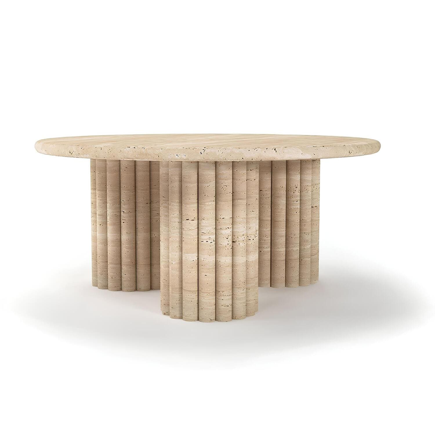 Travertin Salontafel Rond Drie Kolom Poten | Montelith
