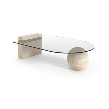 travertin Salontafel Assymetrisch Glas Verschillend Poot | Erosca