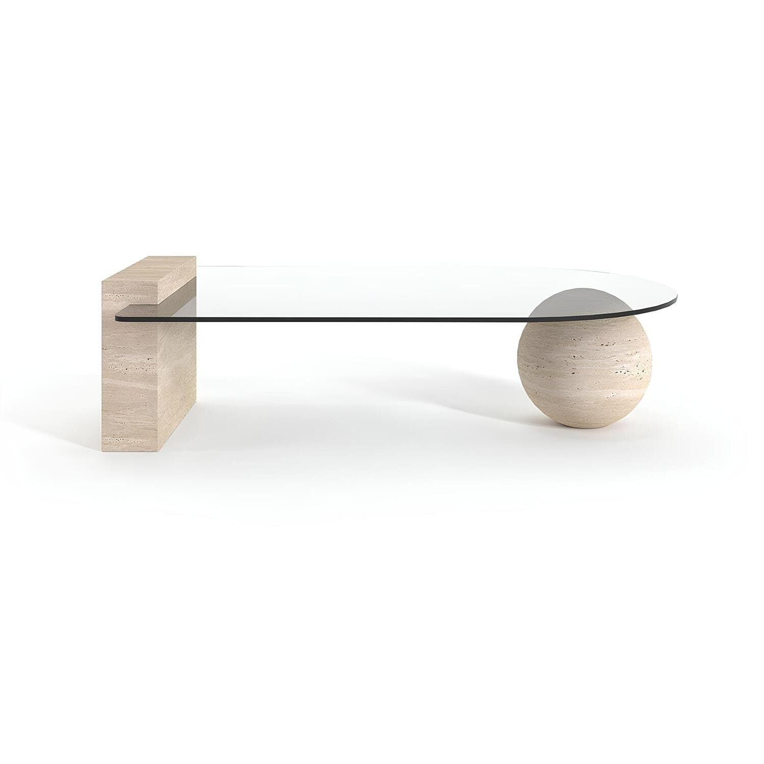 travertin Salontafel Assymetrisch Glas Verschillend Poot | Erosca