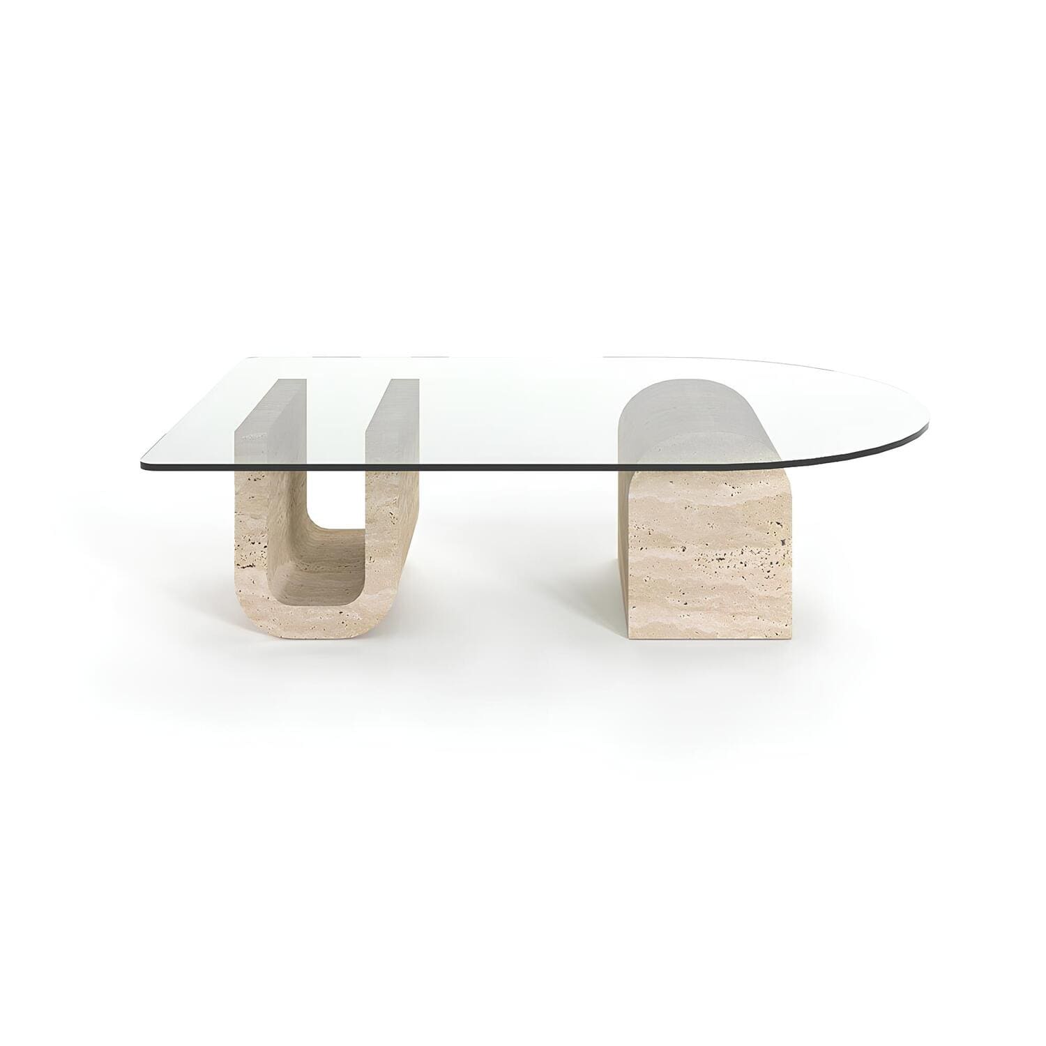 Travertin Salontafel Glas U-Vormig Onderstel | Scuol