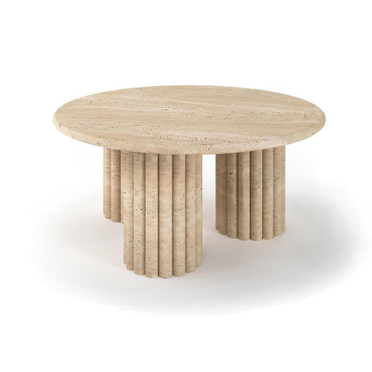 Travertin Salontafel Rond Drie Kolom Poten | Montelith