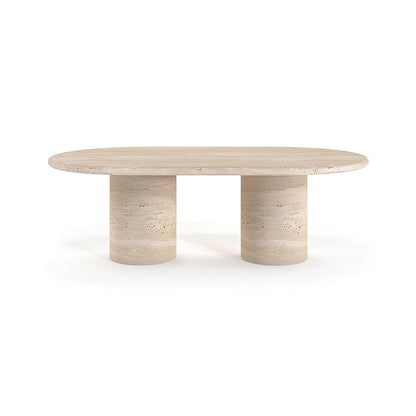 travertin Salontafel Ovaal Twee Cilinder Poten | Calvara